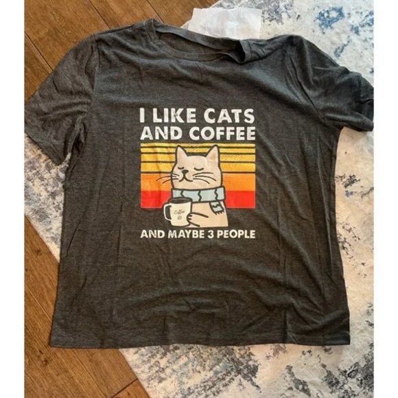 Y2K “I Like Cats & Coffee” Graphic Tee – Casual Round Neck T-Shirt & Lightweight - Picture 1 of 5
